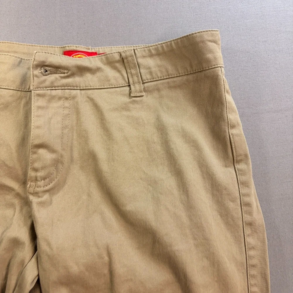 Dickies Girl's Bootcut Mid Rise Pant Flat Front Beige Khaki Tan Pants Size 5